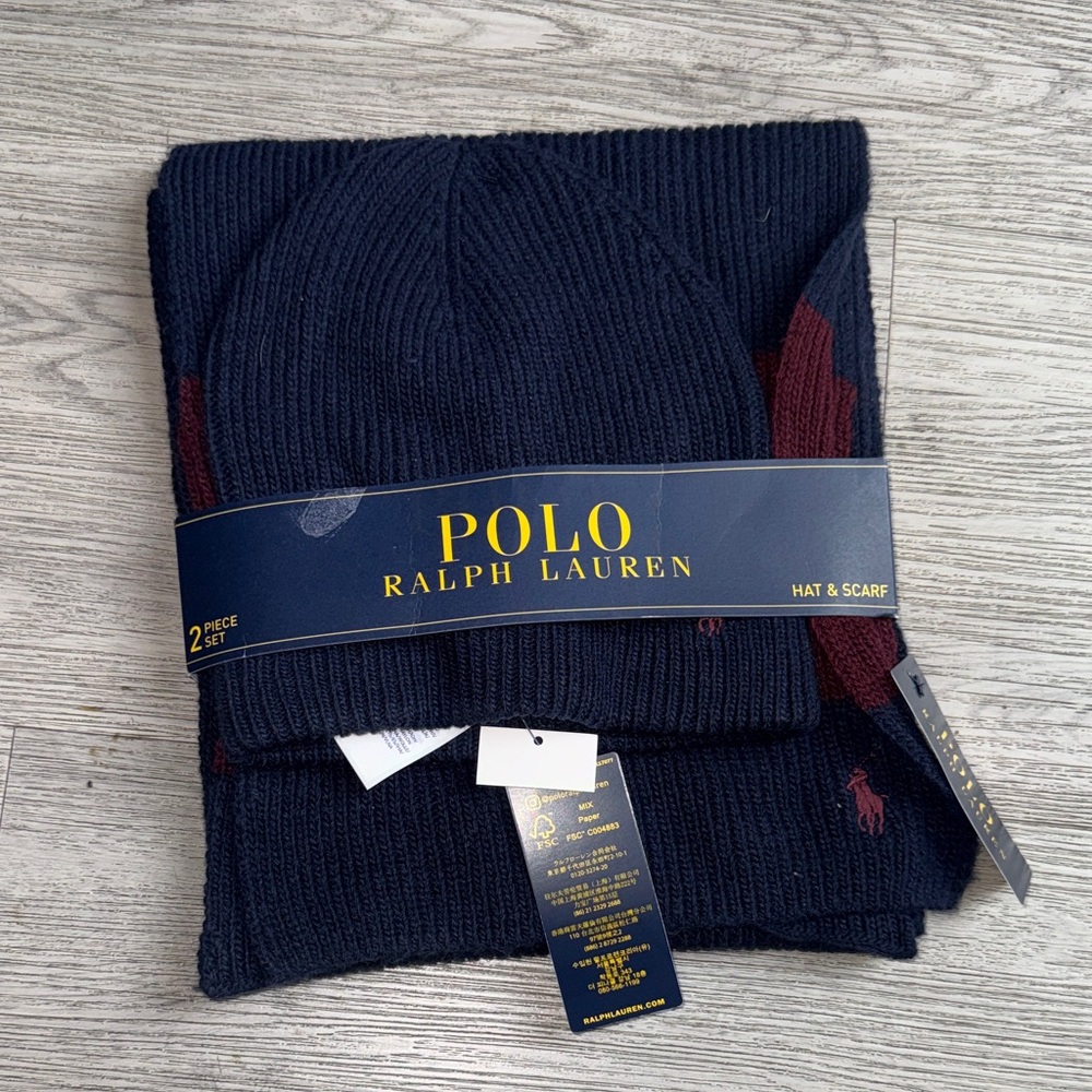 Polo by Ralph Lauren Navy and Red Scarf Set